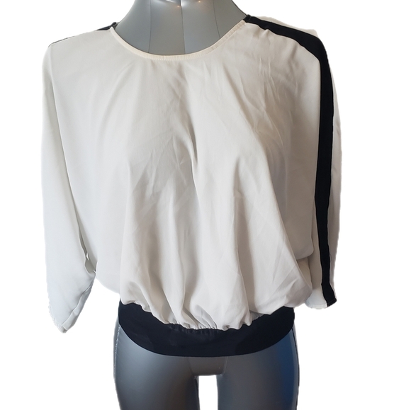 ZARA White & Black Contrast Tie-Back Blouse – Size XS - Picture 1 of 6